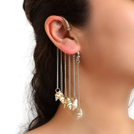 1 pc Boho Chic Long Chain Tassel Conch Ear Cuff Cartilage Wrap Around Earring-0